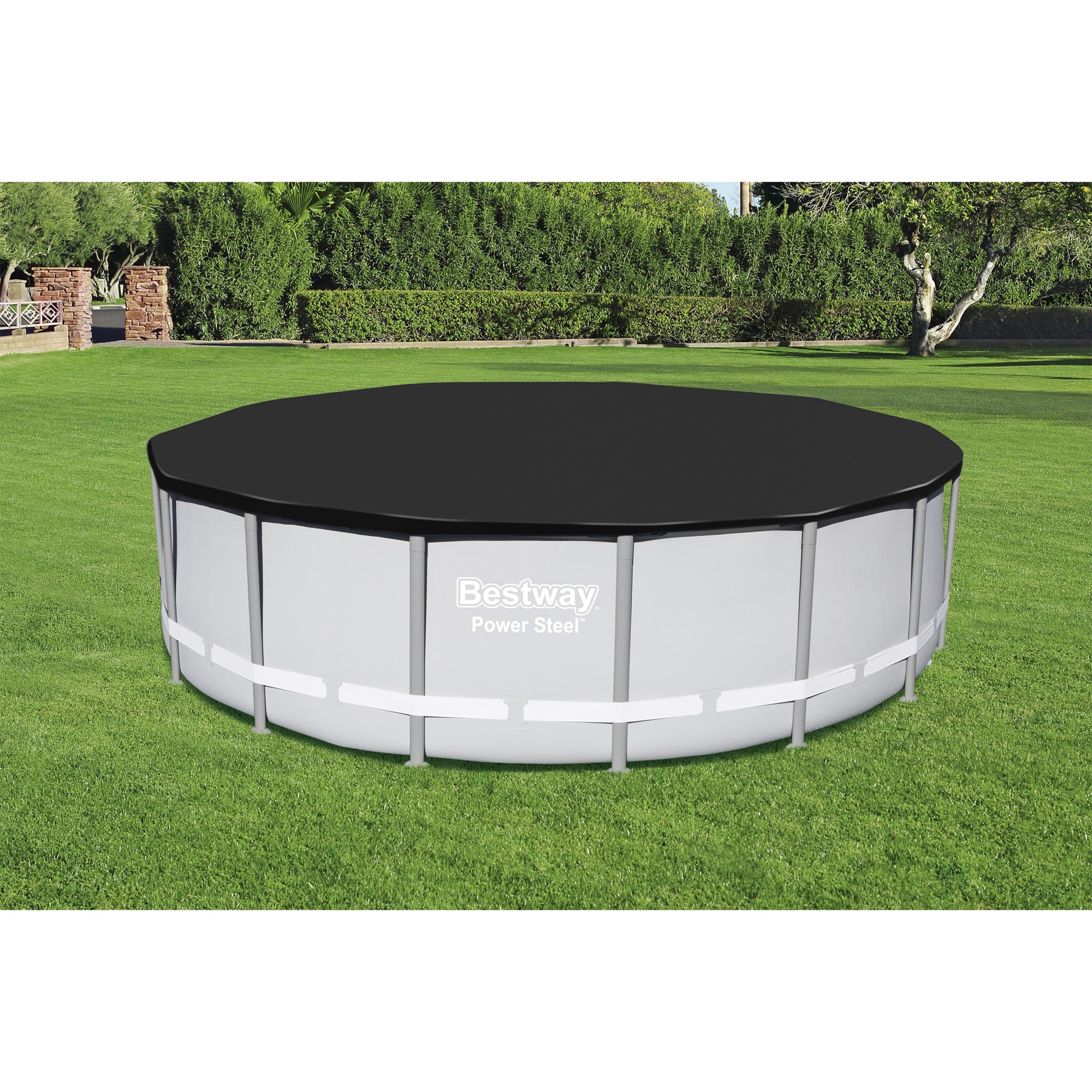 Bestway Round PVC 16 Foot Pool Cover for Above Ground Pro Frame Pools (Open Box) - VMInnovations