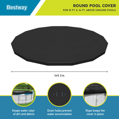 Bestway Round PVC 16' Pool Cover for Above Ground Pro Frame Pools (Cover Only)