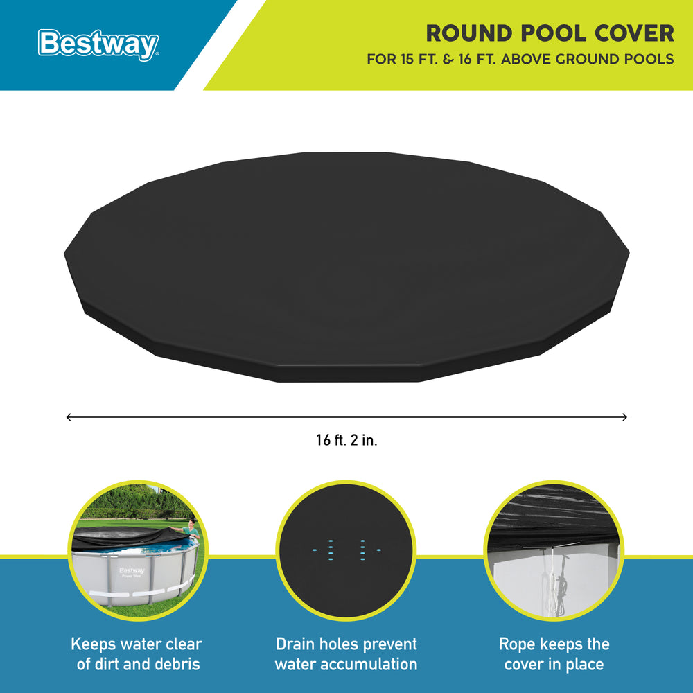 Bestway Round PVC 16 Foot Pool Cover for Above Ground Pro Frame Pools (Open Box) - VMInnovations