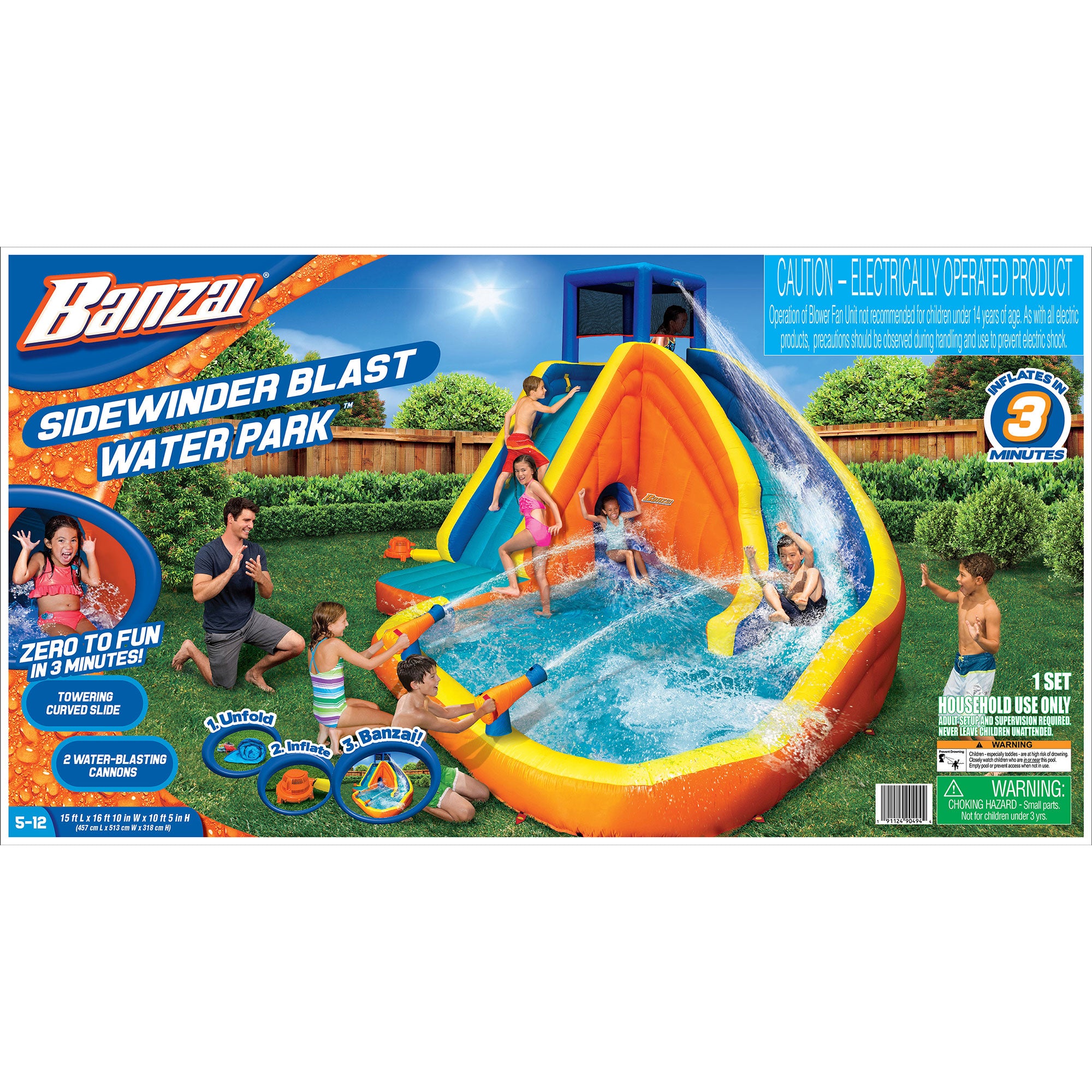Banzai Sidewinder Falls Inflatable Water Park Pool with Slide and Water Cannons
