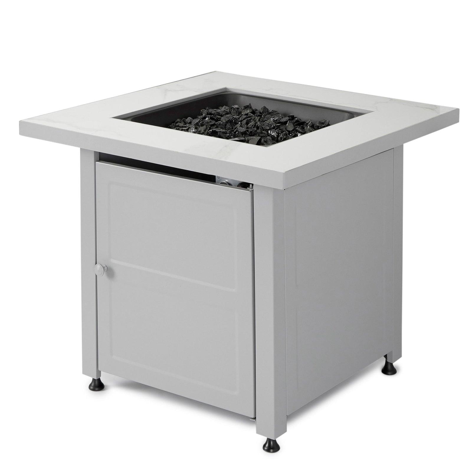 Endless Summer Outdoor Fire Pit Table with Faux Marble Finish, Black Glass - VMInnovations