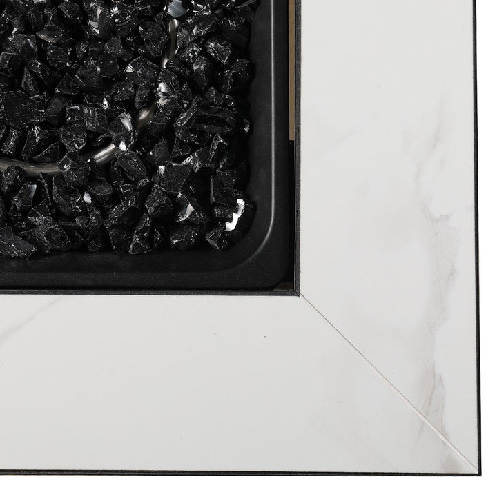 Endless Summer 30 inch Gas Fire Pit Table with Cover, Faux Marble Finish (Used) - VMInnovations