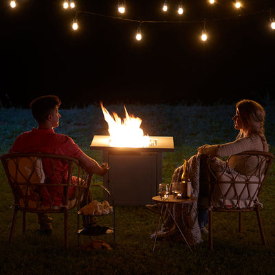 Endless Summer 30 inch Gas Fire Pit Table with Cover, Faux Marble Finish (Used) - VMInnovations