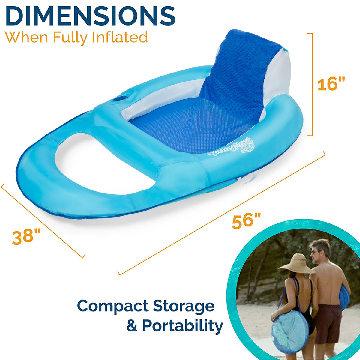 SwimWays Spring Float Inflatable Vinyl Recliner Pool Lounger, Blue (Open Box)