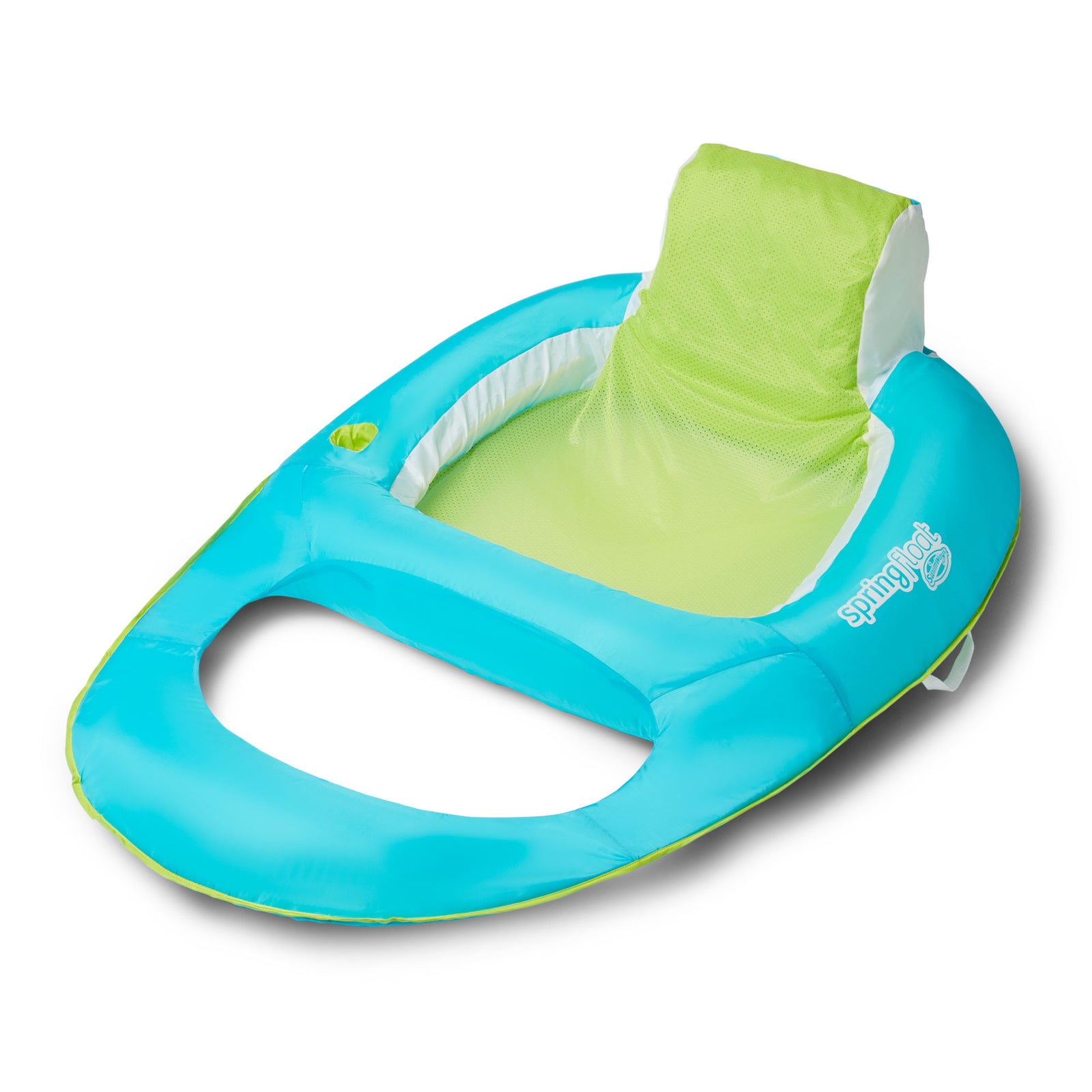 SwimWays Spring Float Inflatable Recliner Pool Lounger w/Cup Holder, Aqua & Lime - VMInnovations