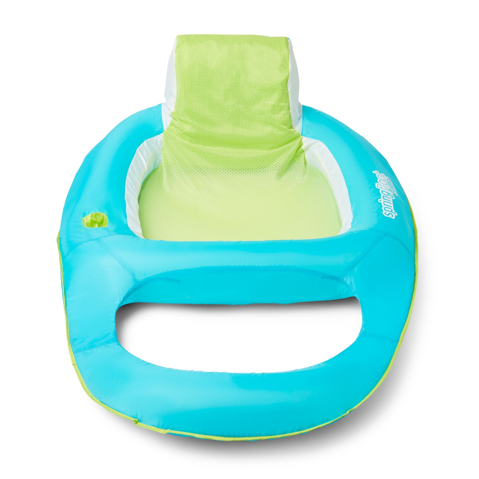 SwimWays Spring Float Inflatable Recliner Pool Lounger w/Cup Holder, Aqua & Lime - VMInnovations