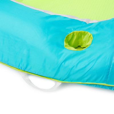 SwimWays Spring Float Inflatable Recliner Pool Lounger w/Cup Holder, Aqua & Lime - VMInnovations