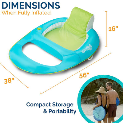 SwimWays Spring Float Inflatable Recliner Pool Lounger w/Cup Holder, Aqua & Lime - VMInnovations