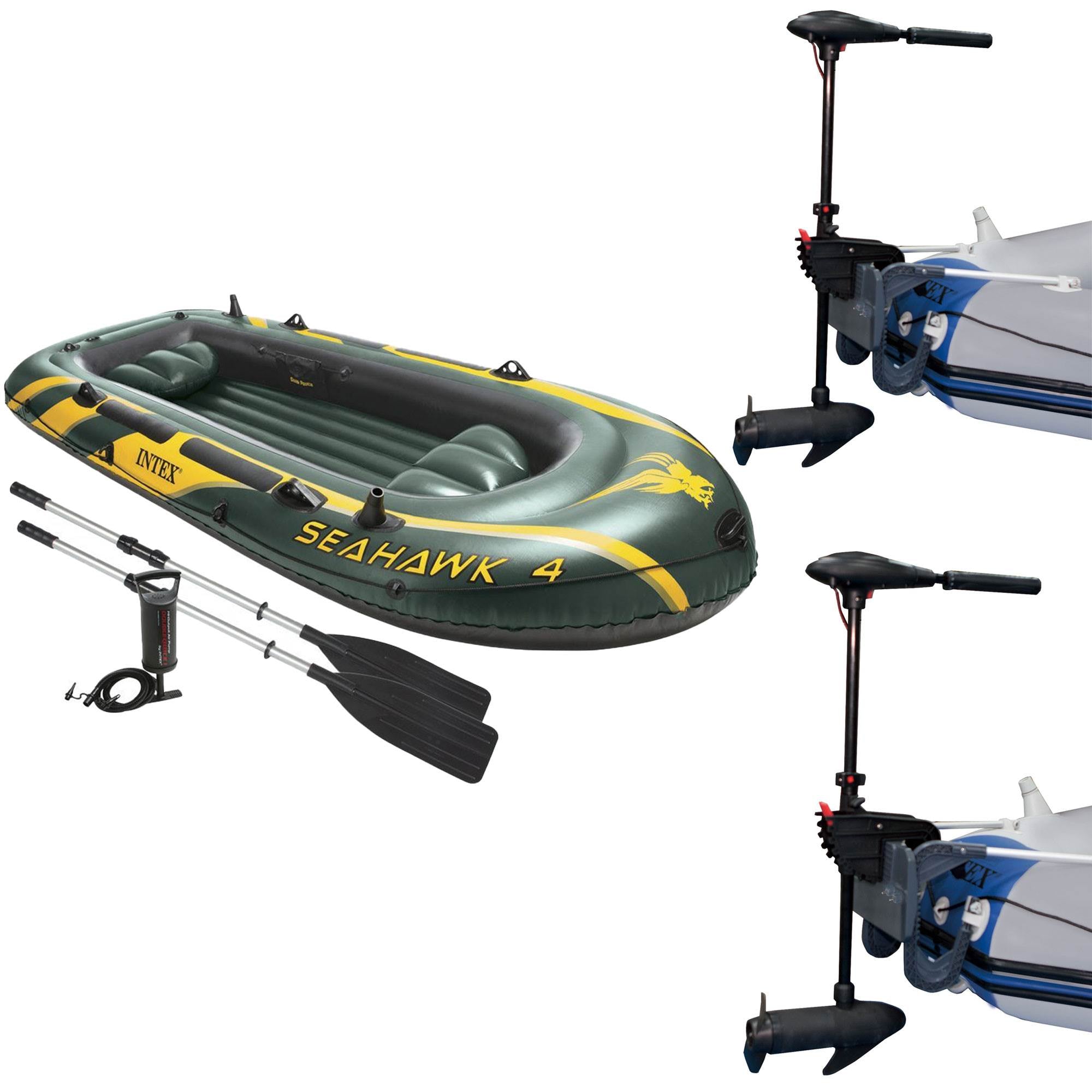 Intex Seahawk 4 Inflatable Raft Set and 2 Transom Mount Boat Trolling Motors