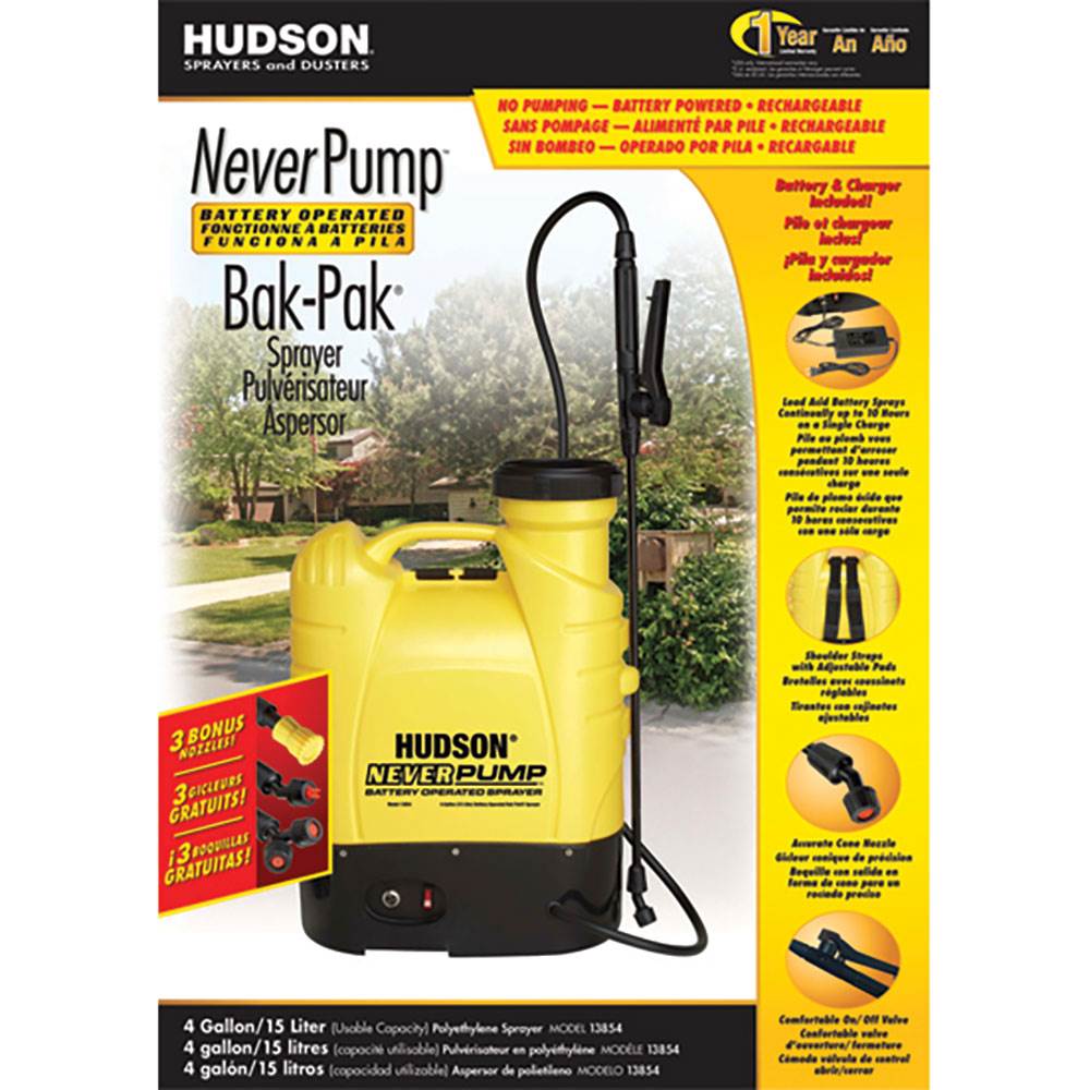 HD Hudson NeverPump Bak Pak Battery Powered Sprayer for Weeds, Pests, & Cleaning