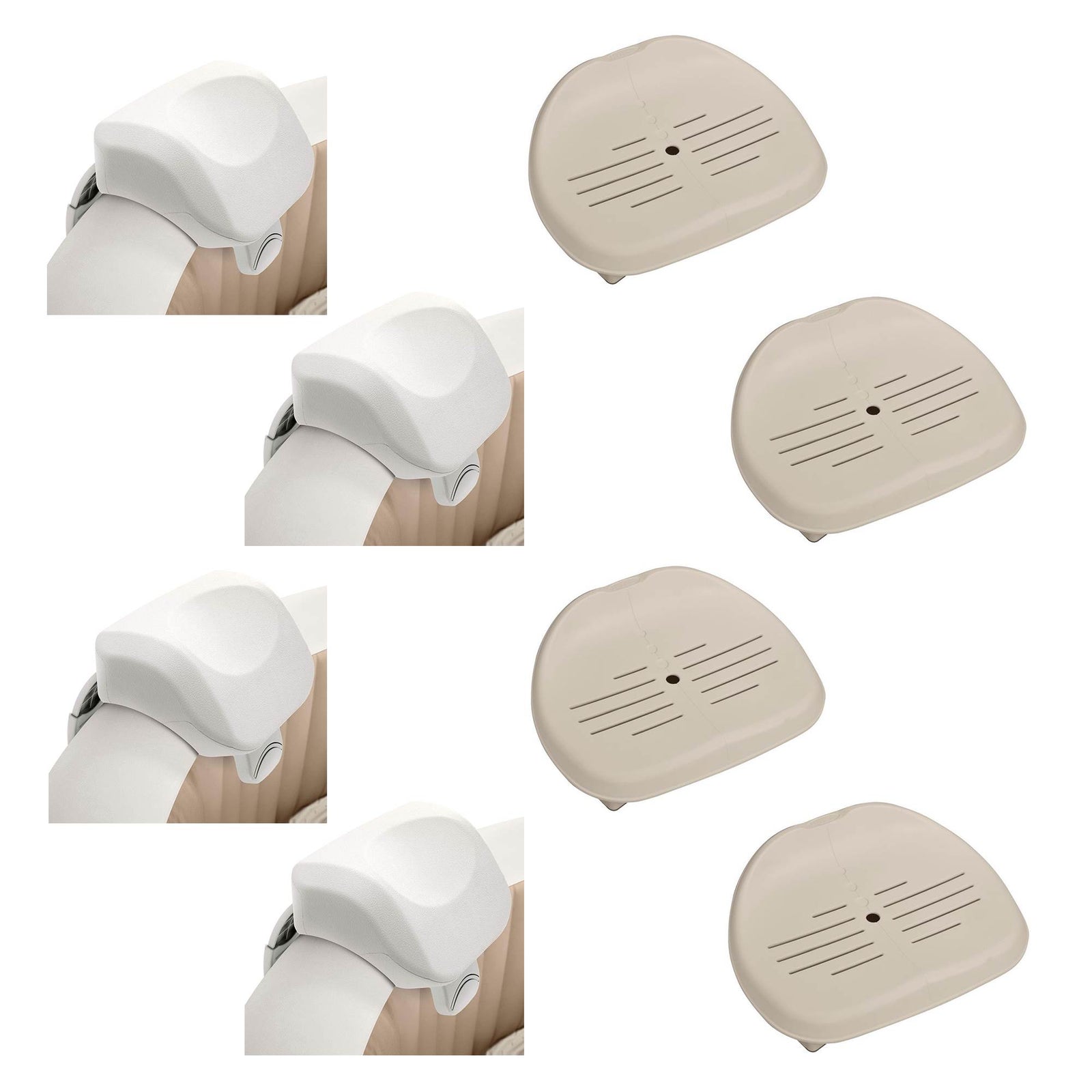 Intex 28505E PureSpa Foam Headrest (4 Pack) & Intex 28502E Hot Tub Seat (4 Pack) - VMInnovations