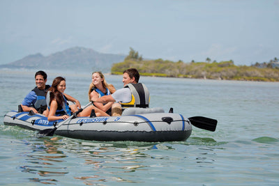 Intex Excursion 5 Inflatable Boat Set & 2 Transom Mount 8 Speed Trolling Motors