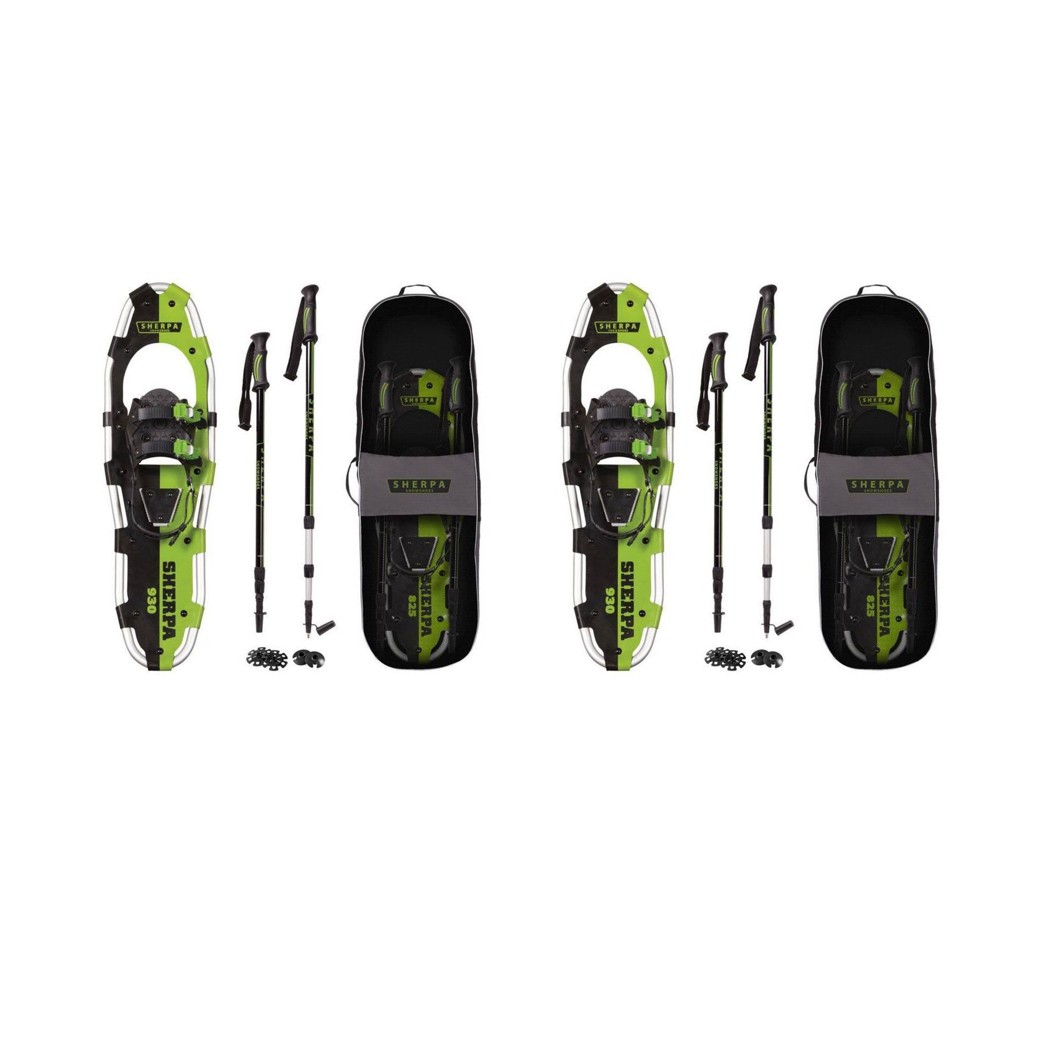 Yukon Charlie's Sherpa 9" x 30" Hiking Snowshoe Kit w/ Poles, Green (2 Pack)