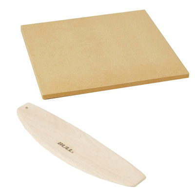 Bull 15 Inch Pizza Stone for Ovens or Grills, Brown & Rocking Wood Pizza Cutter