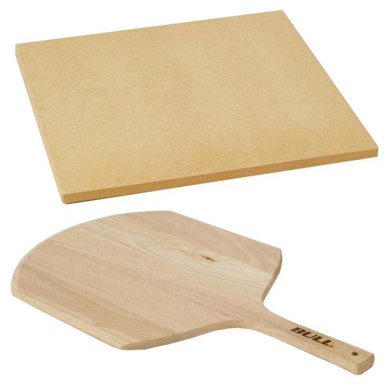 Bull 15 Inch Square Pizza Stone for Ovens or Grills, Brown & Pizza Peel Paddle