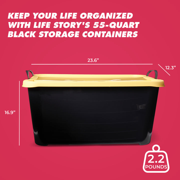 Life Story 55 Quart Plastic Stackable Storage Unit Bin, Black & Yellow (18 Pack)