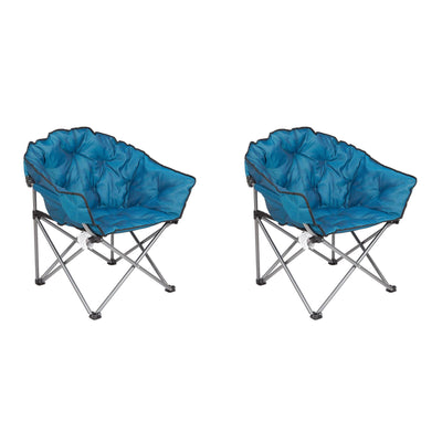 Mac Sports Folding Padded Outdoor Club Chair with Carry Bag, Blue/Black (2 Pack)