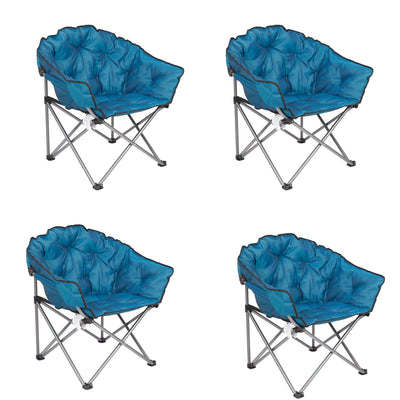 Mac Sports Folding Padded Outdoor Club Chair with Carry Bag, Blue/Black (4 Pack)