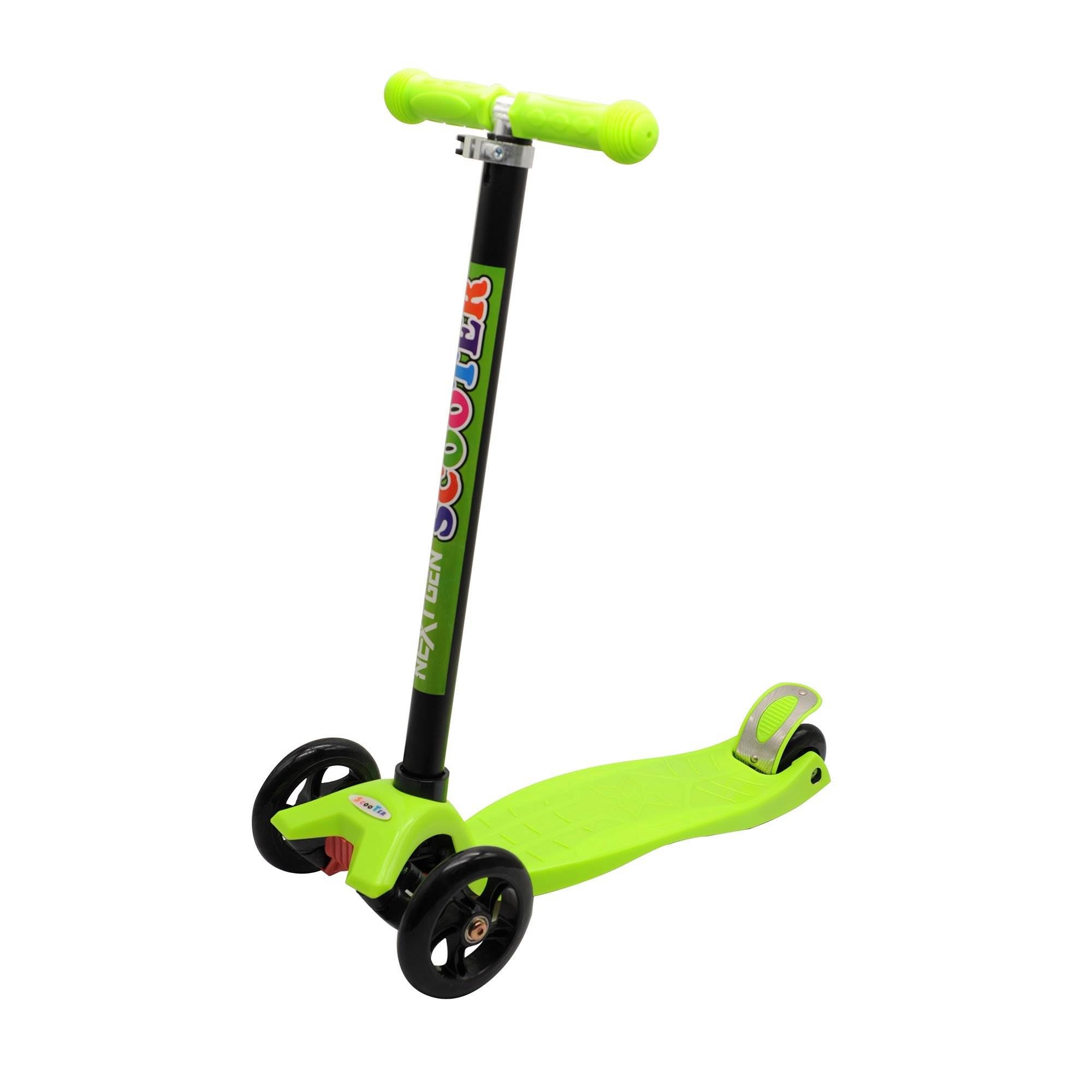 NextGen Scooters 3 Wheeled Kick Scooter, Green & Razor V17 Helmet, Glossy Black