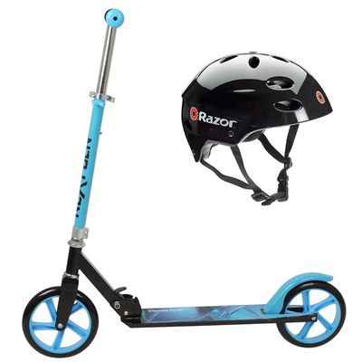 NextGen Scooters Denver Scooter, Blue and Black & Razor V17 Helmet, Glossy Black