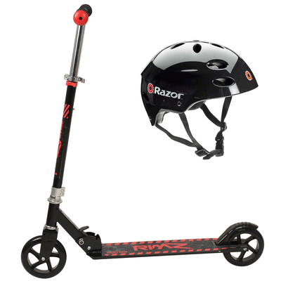 NextGen Scooters Kids Kick Scooter, Black & Razor V17 Youth Helmet, Glossy Black