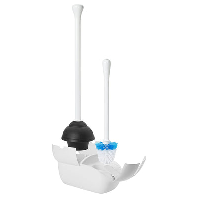 OXO Good Grips Bathroom Hideaway Toilet Brush and Plunger Combination Set, White