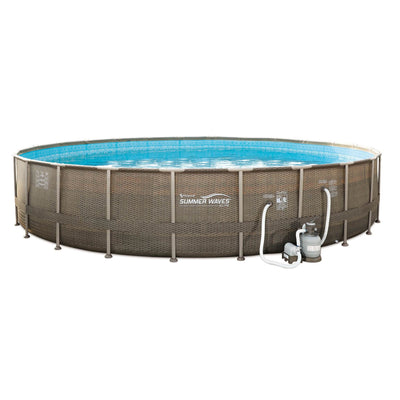 Summer Waves All Round 24ft x 52in Elite Frame Pool with Wicker Print Exterior