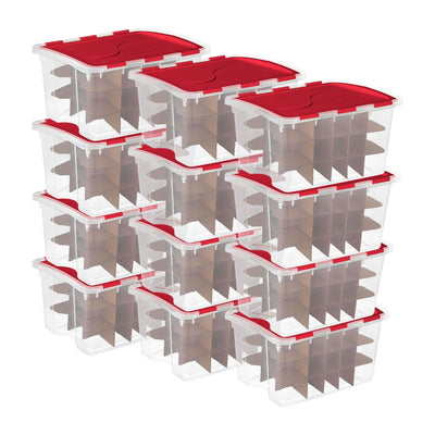 Sterilite 48 Quart Stackable Holiday Christmas 45 Ornament Storage Box (12 Pack) - VMInnovations