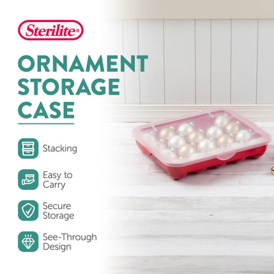 Sterilite 20 Compartment 3 Inch Ornament Storage Case with Lid, Red (12 Pack)