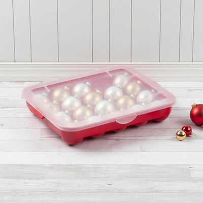 Sterilite 20 Compartment 3 Inch Ornament Storage Case with Lid, Red (12 Pack)