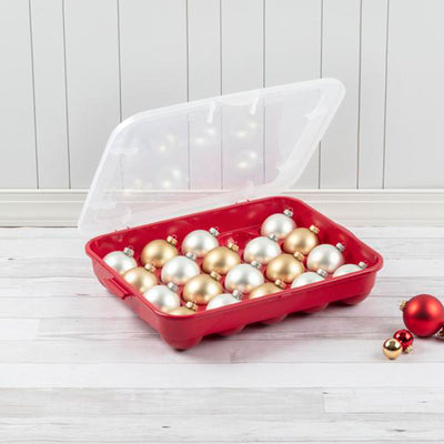 Sterilite 20 Compartment 3 Inch Ornament Storage Case with Lid, Red (12 Pack)
