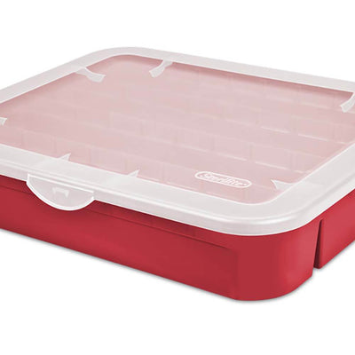 Sterilite 20 Compartment Christmas Holiday Ornament Storage Box, Red (12 Pack)