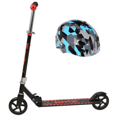 NextGen Scooters Kids Scooter, Black & Razor V17 Child Helmet, Geo Black/Blue