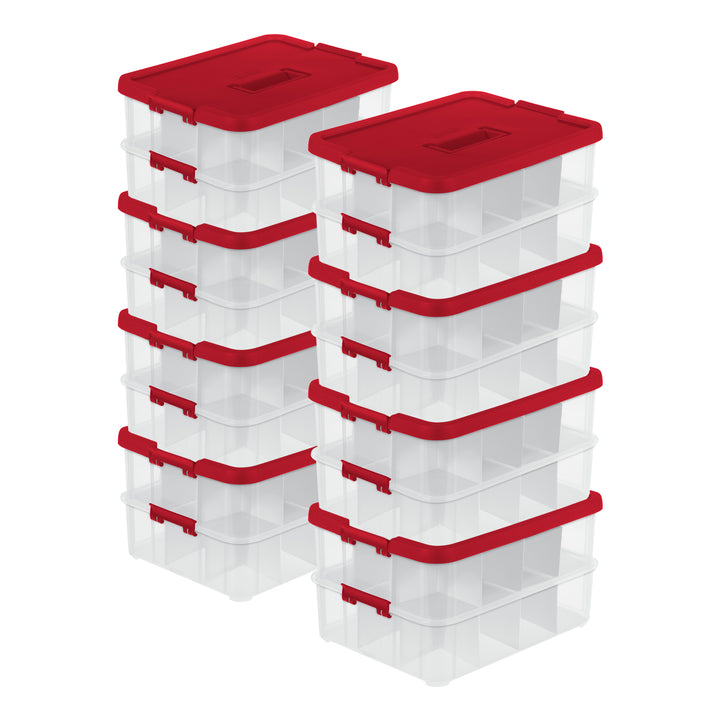Sterilite 24 Compartment Stack and Carry Christmas Ornament Storage Box (8 Pack)