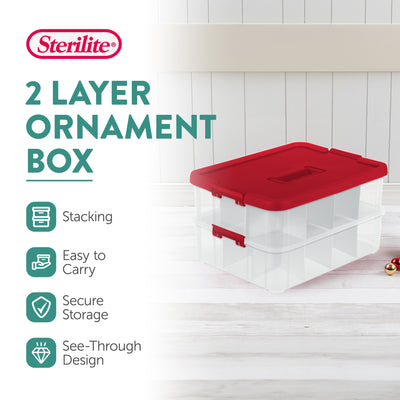 Sterilite 24 Compartment Stack and Carry Christmas Ornament Storage Box (4 Pack)