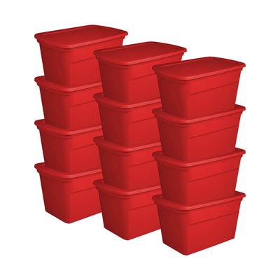 Sterilite Heavy Duty 30 Gallon Stacking Seasonal Storage Tote, Red (12 Pack) - VMInnovations