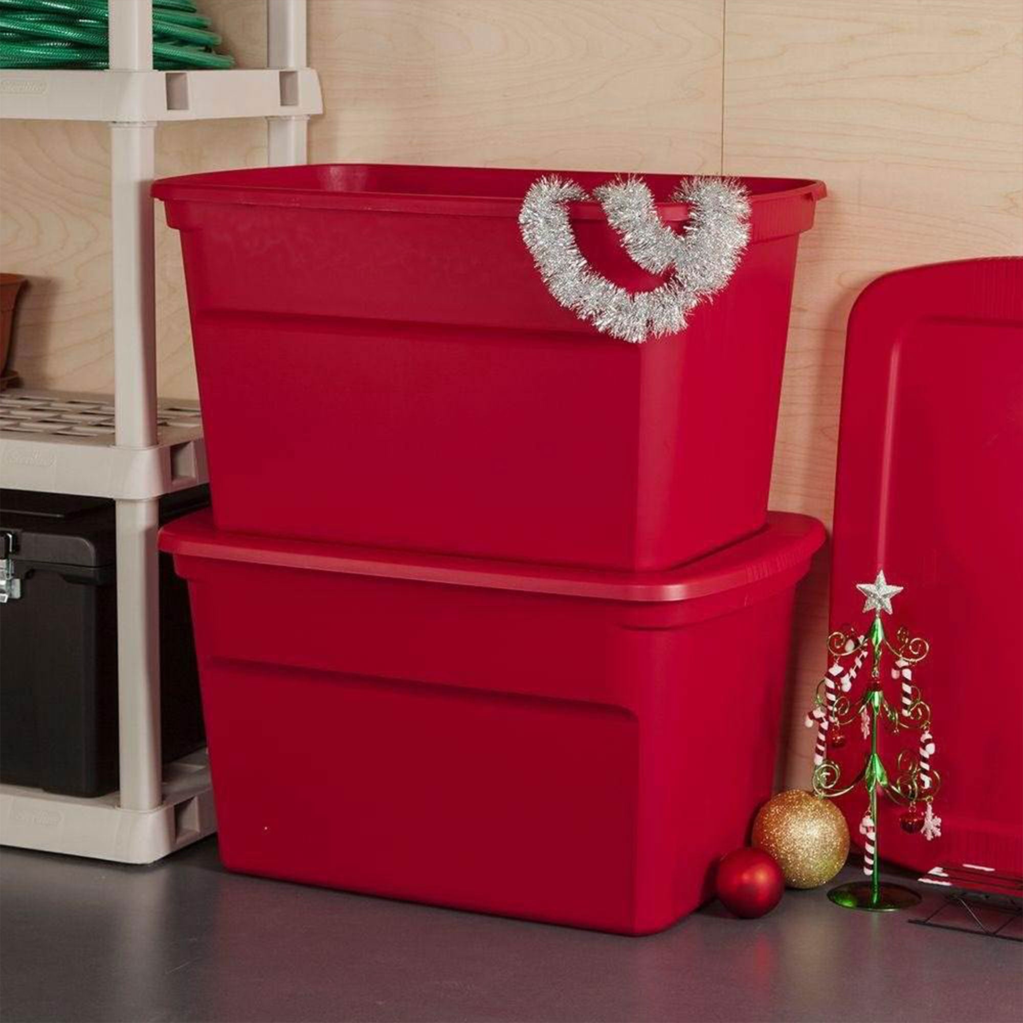Sterilite 30 Gallon Durable Stacking Seasonal Storage Tote, Red (6 Pack)