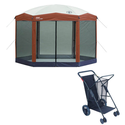 Coleman Back Home 12x10 Foot Instant Screen House Hexagon Canopy & Utility Cart