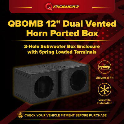 QPower QBomb Dual Vented Horn Ported Subwoofer Box Finished with Bed Liner