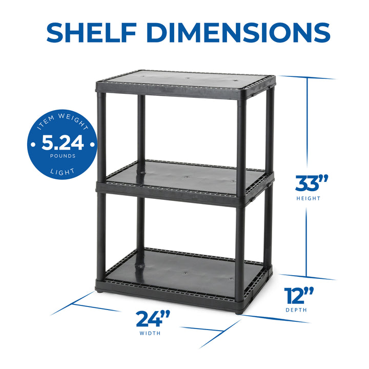 Gracious Living 3 Shelf Height Solid Light Duty Storage Unit, Black (Open Box) - VMInnovations