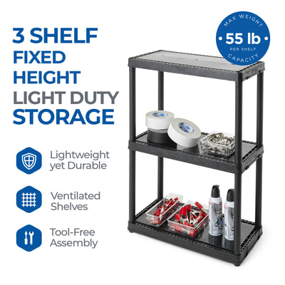 Gracious Living 3 Fixed Height Solid Light Duty Home Storage Unit, Black (Used) - VMInnovations