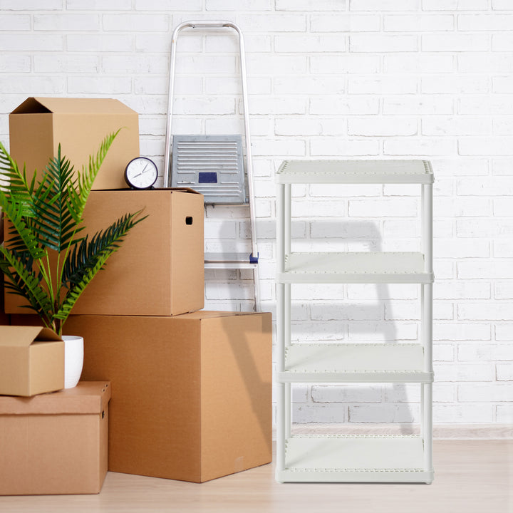Gracious Living 4 Shelf Fixed Height Light Duty Storage Unit, White (Open Box)