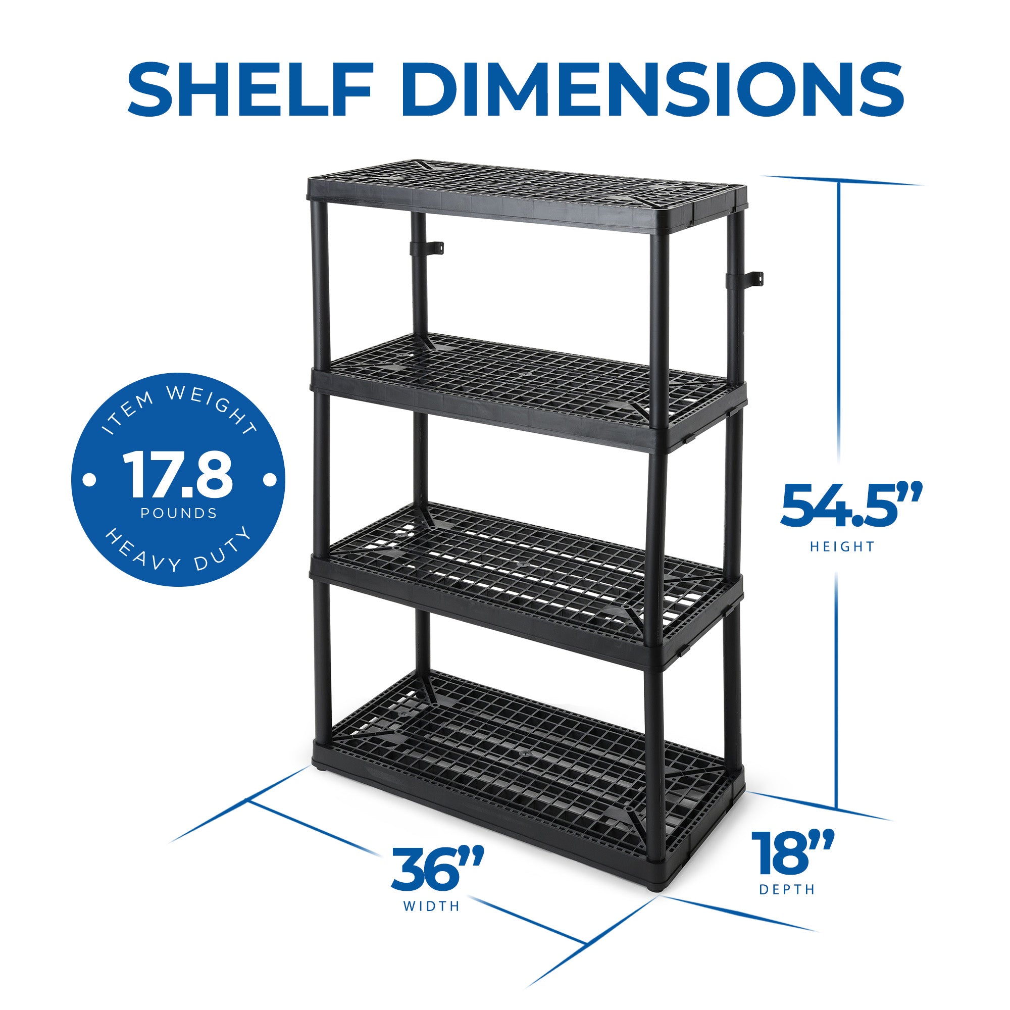 Gracious Living 4 Shelf Fixed Height Ventilated Storage Unit, Black, 4 Pack