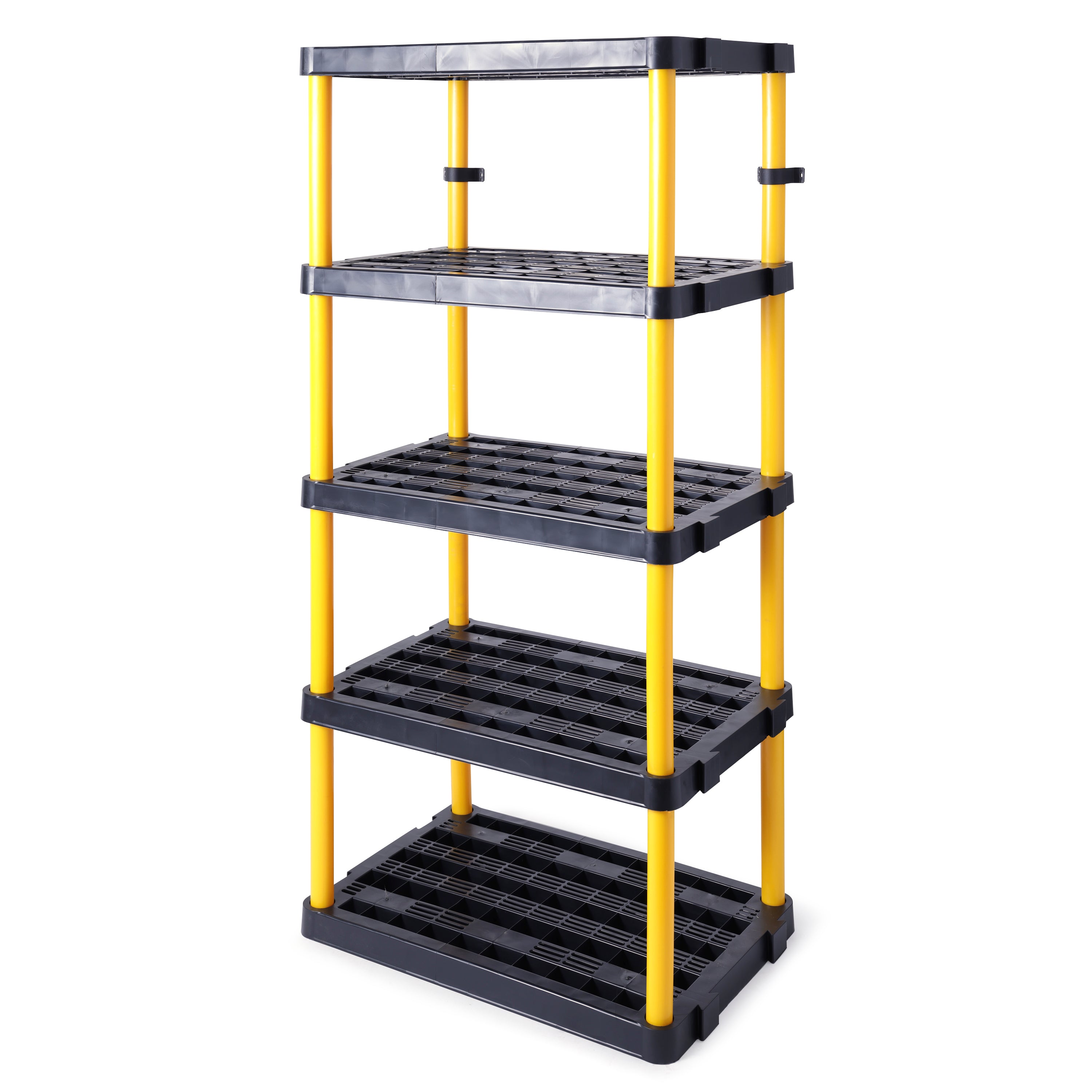 Gracious Living 5 Shelf Fixed Height Ventilated Heavy Duty Shelves, Black/Yellow