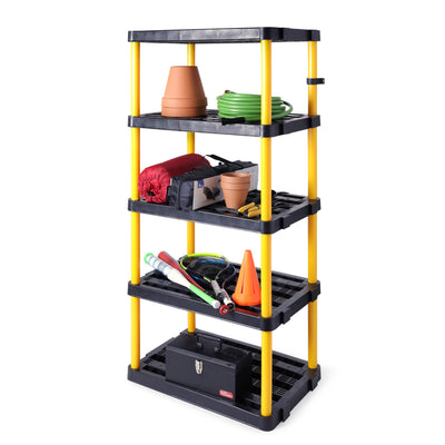 Gracious Living 5 Shelf Fixed Height Ventilated Heavy Duty Shelves, Black/Yellow