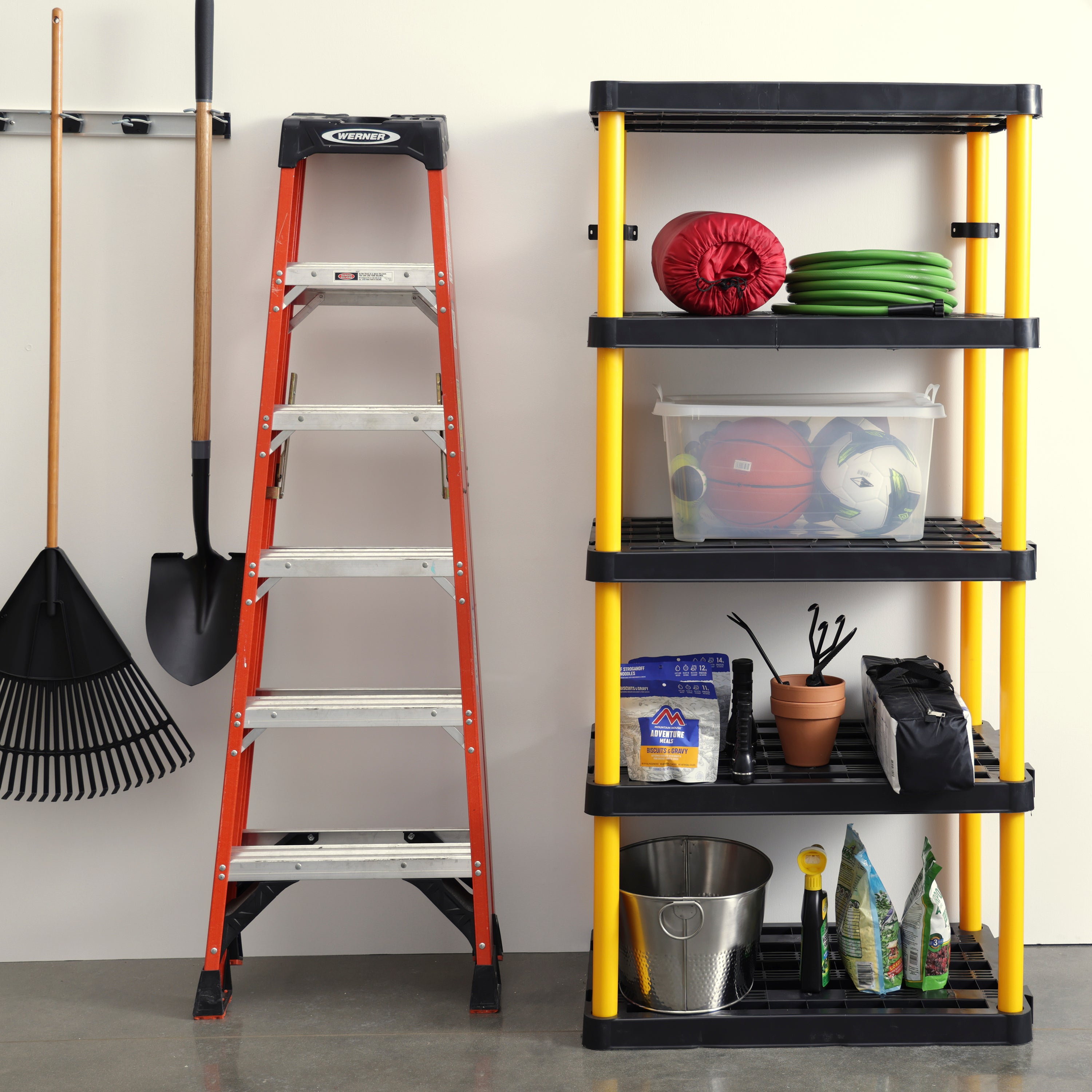 Gracious Living 5 Shelf Fixed Height Ventilated Heavy Duty Shelves, Black/Yellow