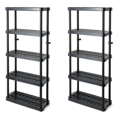 Gracious Living 5 Shelf Adjustable Ventilated Medium Duty Unit, Black (2 Pack)