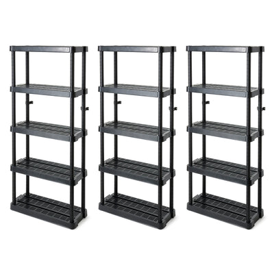 Gracious Living 5 Shelf Adjustable Ventilated Medium Duty Unit, Black (3 Pack)