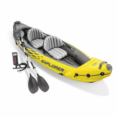 Intex Explorer Inflatable Kayak w/ Air Pump & Red Sm/Med. Life Jacket (2 Pack)