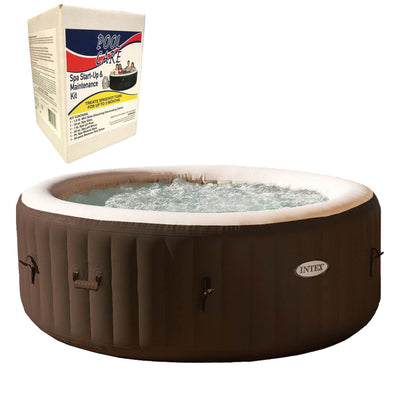Intex PureSpa 4 Person Inflatable Spa, Brown & 3 Month Hot Tub Chemical Kit